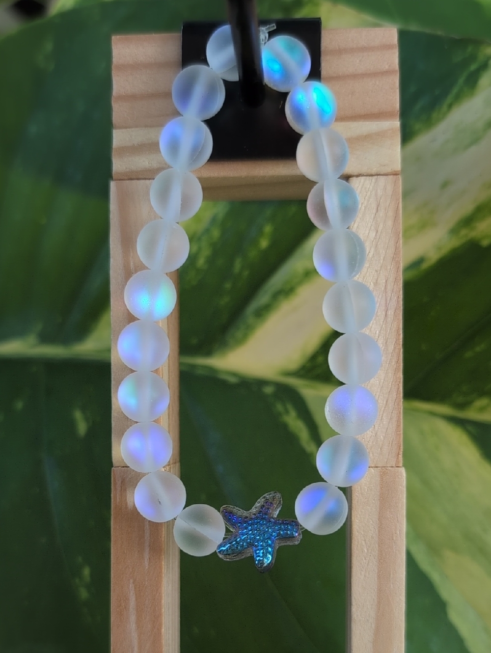 Handmade Mermaid Glass Bead Bracelet with Blue Starfish Charm